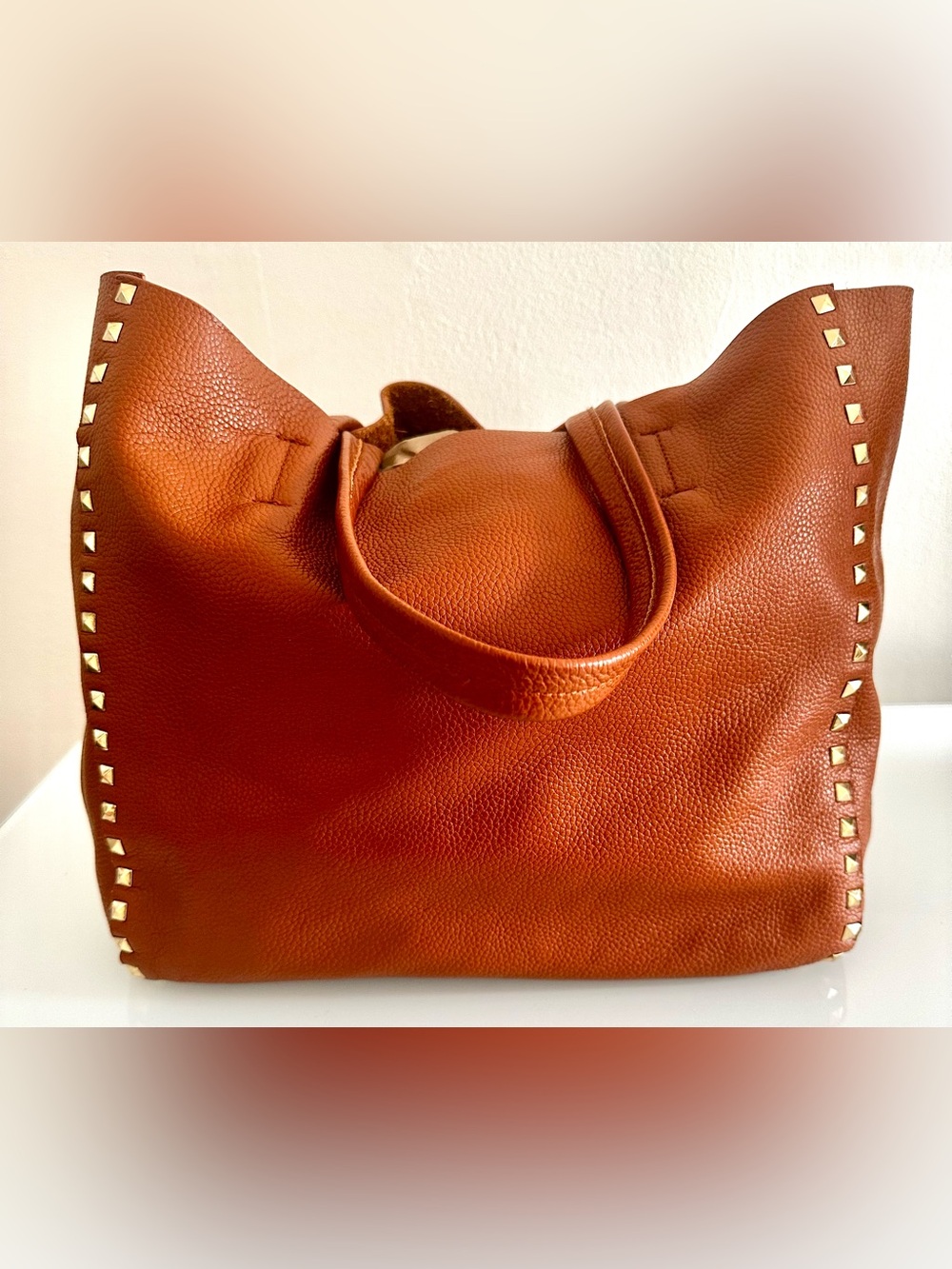 Danielle Stevens Studded Tote Bag in Cognac Brown - Stylish Everyday Carry